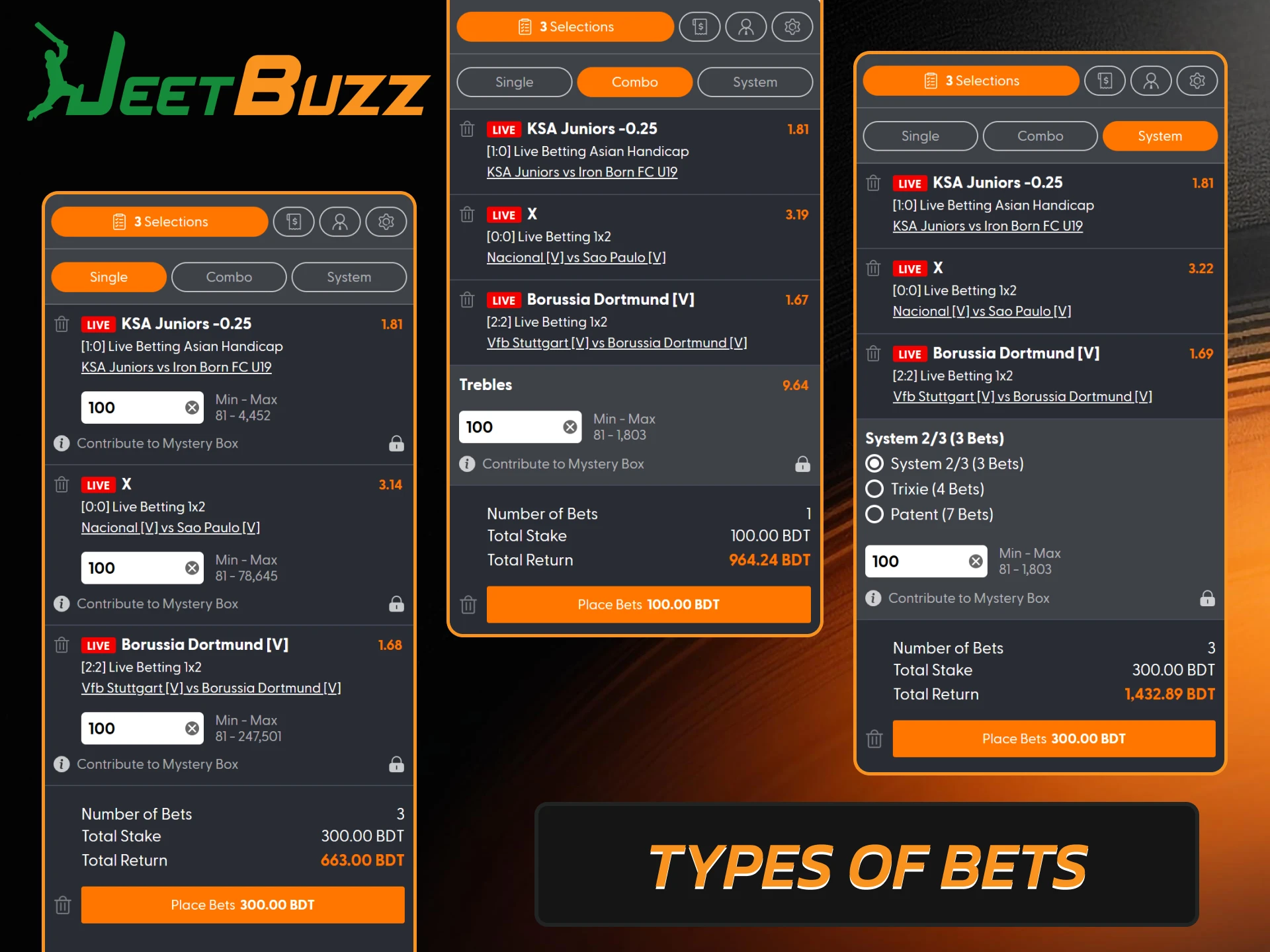 Explore various betting markets including exchange, fancy, and traditional sports bets in the Jeetbuzz app.
