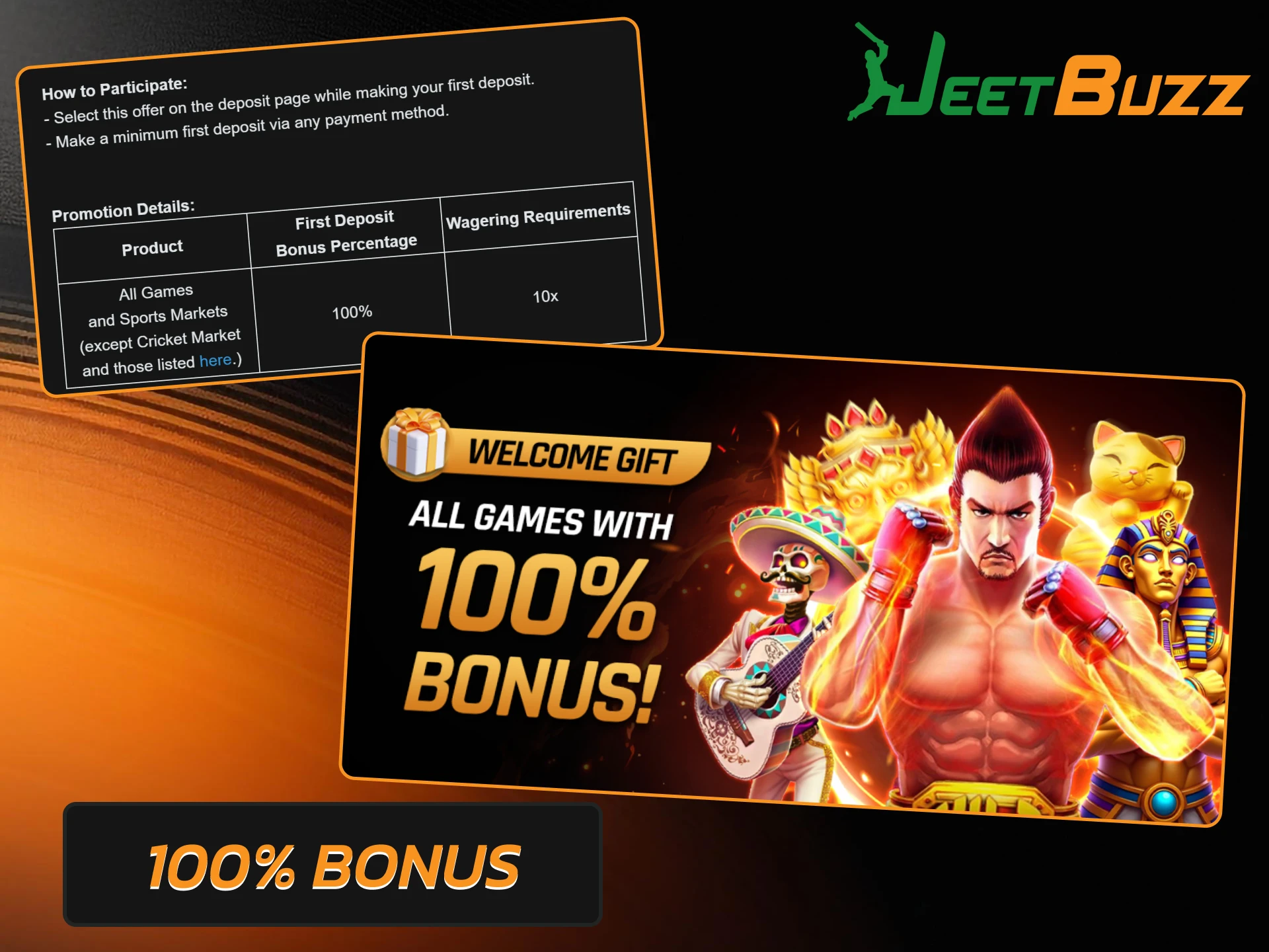 Activate a generous welcome bonus applicable to all gaming categories at Jeetbuzz.